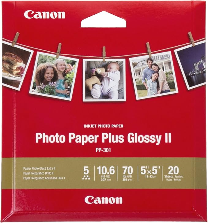 Canon Glossy Photo Paper Plus II,5'x5'(20 Sheets), PP-301
