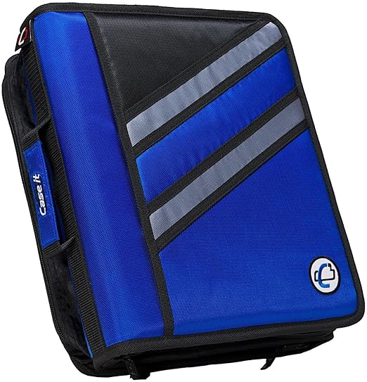 Case-it The Z Shape Zipper Binder - Two Binders in One - Double Sided 1.5 Inch D-Ring - Multiple Pockets - 500 Page Capacity - Comes with Shoulder Strap, Blue Z-176