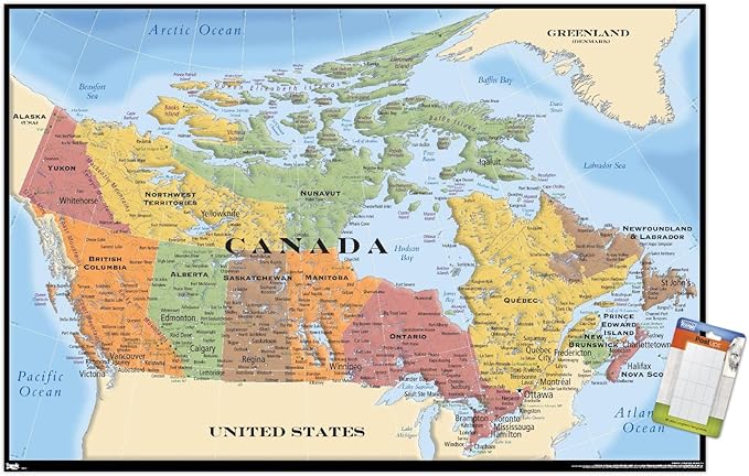 Map - Canada Wall Poster, 22.4L" x 14.7W", Premium Poster & Mount Bundle
