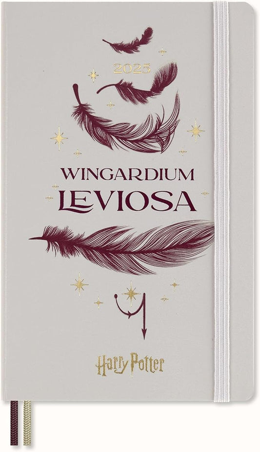 Moleskine Wizarding World Harry Potter Limited Edition Spells Collection, 12 Month 2025 Weekly Planner, Wingardium Leviosa spell cover, Hard Cover, Large (5" x 8.25"), Pearl Grey, 144 pages