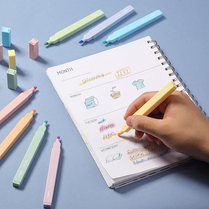 Mr. Pen- Aesthetic Highlighters, 8 pcs, Chisel Tip, Pastel Colors, Cute Highlighters Assorted Colors (Pack of 2)