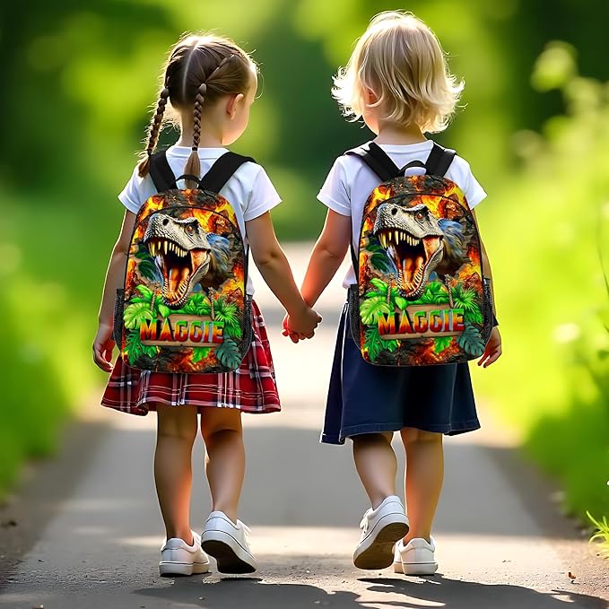 Dinosaur Backpack for Boys Custom Kids Backpacks with Lunch Box Personalized Name Bookbag Back to School Gifts for Elementary Middle School