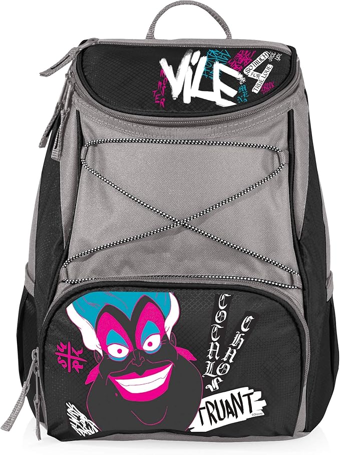 PICNIC TIME Disney The Little Mermaid Ursula Backpack Cooler, Insulated Leakproof Soft Cooler Backpack, Waterproof Lunch Bag, Portable Hiking Ice Chest for Beach, Picnic, Camping & Travel (Black Gray)