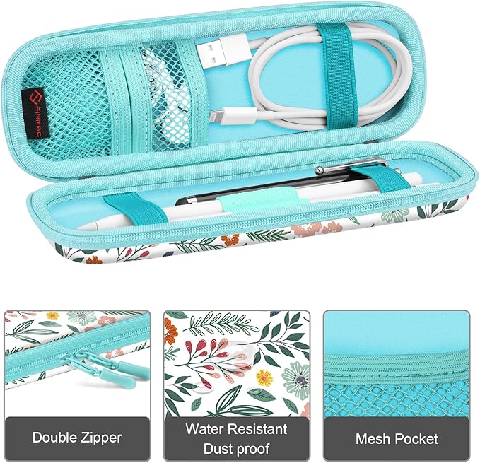 Fintie Holder Case for Apple Pencil Pro, Apple Pencil (USB-C / 1st / 2nd Generation), PU Leather Carrying Bag Sleeve Compatible with Pen, USB Cable, Samsung Stylus, Spring Bloom