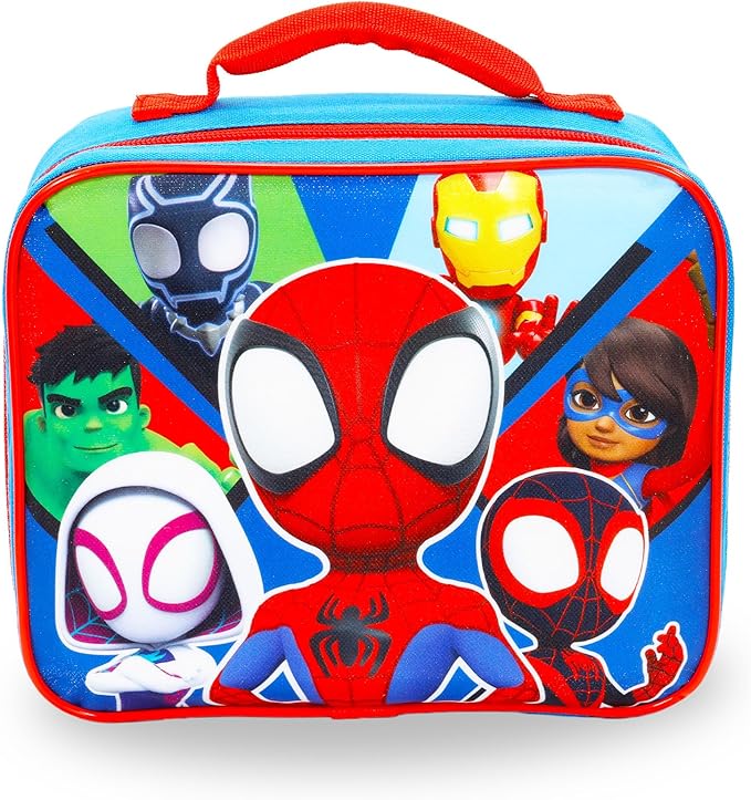 Marvel Spidey and His Amazing Friends Backpack with Lunch Box - Bundle with 15” Spiderman Backpack, Lunch Box, Water Bottle, Stickers, More | Spidey School Bag for Kids