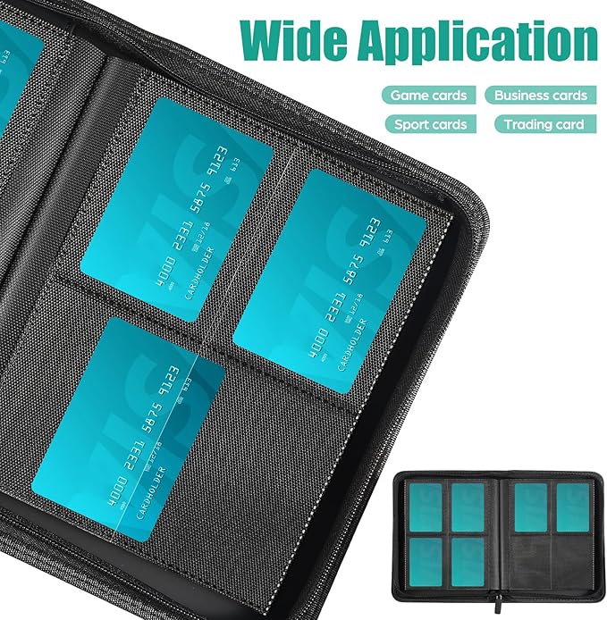 Card Binder 4 Pocket with Zipper, 288 Pockets Trading Card Holder Book, Premium PU Cover Zip Folder Binder, Side Loading Carrying Case Binder Album for TCG, MTG, Sports Cards, Game Cards