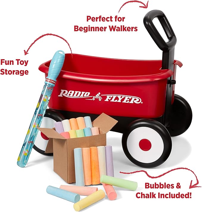 Radio Flyer My 1st Wagon 2-in-1 Walker & Pull Wagon with Bubbles and Chalk for Toddlers Ages 1-4, Red Amazon Exclusive
