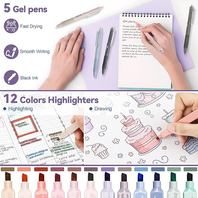 61 PCS Aesthetic School Supplies with Cute Pen Case, Pastel No Bleed Highlighters, Gel & Erasable Pens, Mechanical Pencils, Refills, Complete Essentials Stationery Kit for Students (Purple)