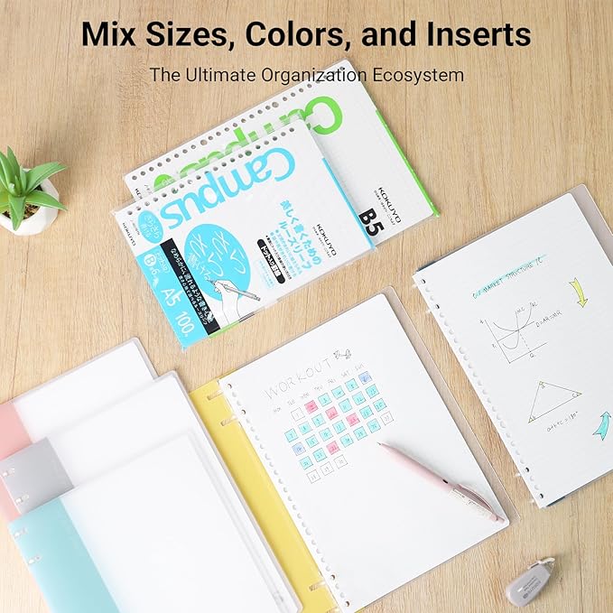 KOKUYO Campus 2x2 Spiral Binder Notebook Set, A5 Refillable Notebook + 60 Refill Papers with 5x5 Graph Ruled, 40 Sheet Capacity, Light Blue, Perfect for Work, Study & Journal, Japan Import