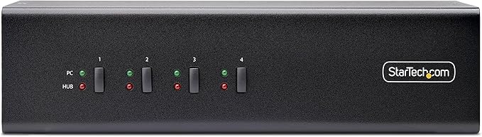 StarTech.com 4-Port Dual-Monitor DisplayPort KVM Switch, 4K 60Hz, 2X USB 5Gbps Hub Ports, 2X USB 2.0 HID Ports, Hotkey and Push-Button Switching, TAA Compliant (P4DD46A2-KVM-SWITCH)