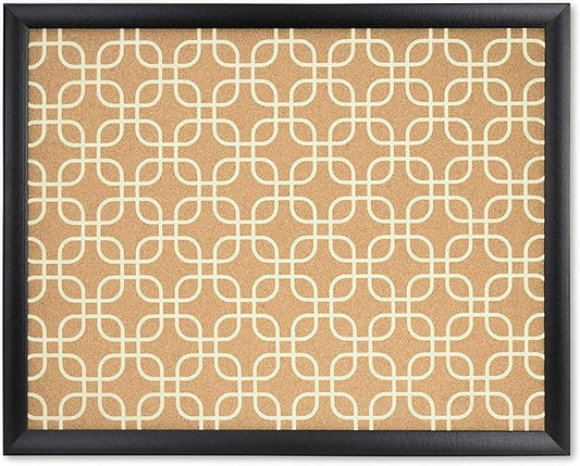 U Brands Cork Bulletin Board, 16" x 20" Inches, Black Wood Frame, Square Fashion Design Print (305U00-01)