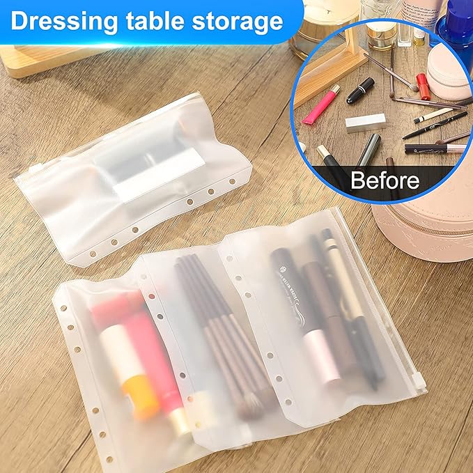 30pcs A5 Binder Pockets 6 Holes Zipper Folders Clear PVC Card Loose Leaf Bags Cash Envelopes for Budgeting Binder Waterproof Document Filing Bags for 6 Ring Notebook Planner Inserts