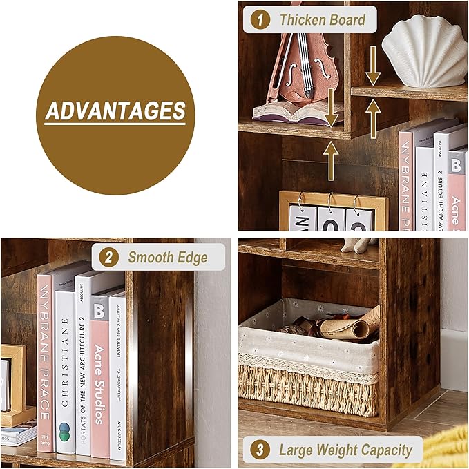 VECELO Modern Bookshelf, 5 Cube Shelf, Fits Tallest Hardcovers, Horizontal Available, Storage Organzier for Home Office,Brown