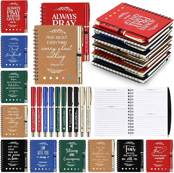 Spakon 20 Set Christian Gifts Bulk Easter Mother's Day Church Sticky Note Spiral Notebook Bible Verse Ballpoint Pen Prayer Journal Religious Scripture Notepad Sunday School Teacher Party Favors