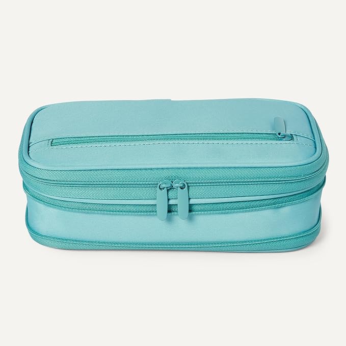 Amazon Basics Large Capacity Pencil Case with Durable Zipper, Multi-Compartment, Cyan Mild