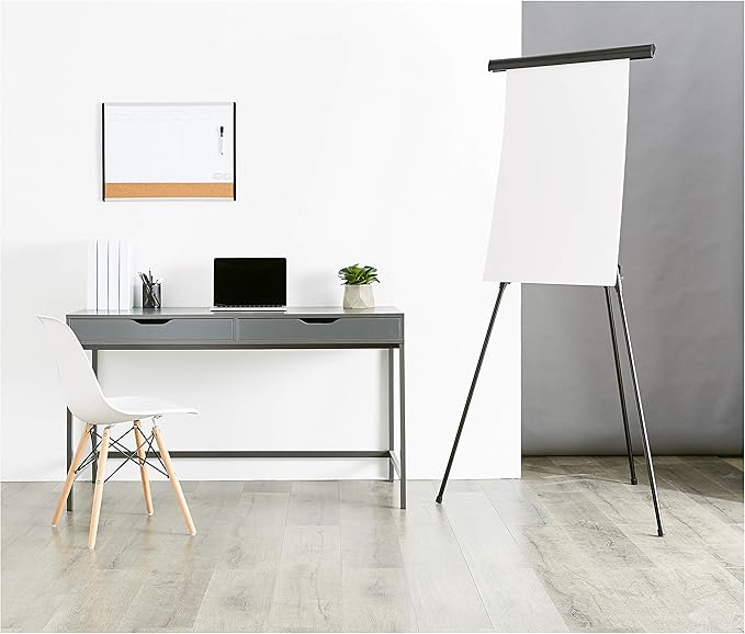 Amazon Basics High Boardroom Height Adjustable Flipchart Whiteboard and Display Easel Stand for Paper Pads and Signage, Portable, Collapsible Telescope Tripod, 37 x 18 x 28 in, Black