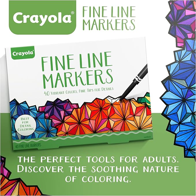 Crayola Fine Line Markers for Adults (40ct), Skinny Marker Set for Adult Coloring Books, Gift for Teens, Aesthetic Art Supplies, Stress Relief Activity