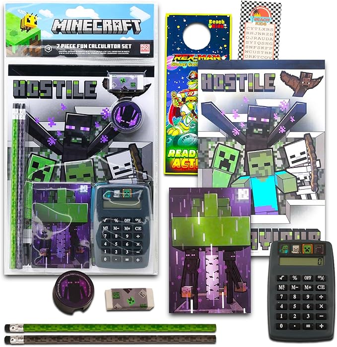 Minecraft School Supplies Value Pack for Kids, Boys, Girls - 7 Pc Bundle with Minecraft Notebook, Calculator, Pencils and More Plus Bookmark | Minecraft Back to School Supplies