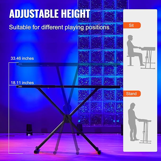 VEVOR DJ Table Stand, (32"-43") x 18" Portable DJ Laptop and Controller Stand, Lightweight DJ Desk DJ Booth Adjustable Height DJ Stand, Foldable Double-X Keyboard Stand & Tabletop, Audio Mixer Stand