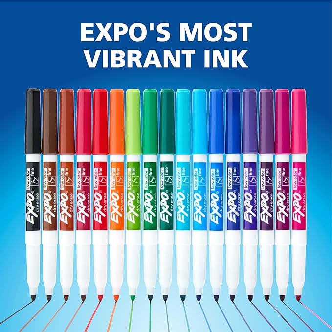 EXPO Low Odor Dry Erase Markers Fine Tip Assorted Colors 36 Count