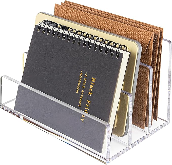 Acrylic Mail Organizer File Sorters for Desk,3-Section Laddered Desktop Vertical Letter Holder,Desk Organizer Workspace Organizer