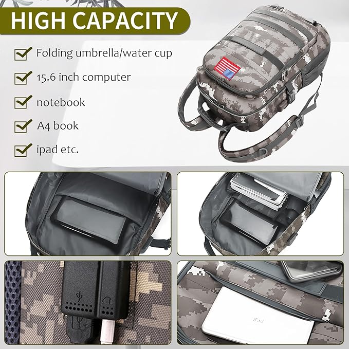 School Backpack for Boys - Camouflage Boys Backpack for Kids Teens Elementary Middle School - Camo Students Bookbag,18″ Bookbag with Usb Charging Port & Key-chain