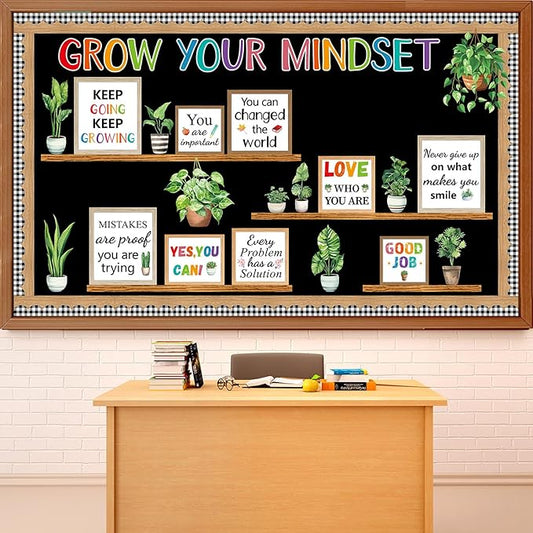 Greenery Potted Plant Bulletin Board Decorations Set Positive Eucalyptus Classroom Grow Your Mindset Inspirational Cutouts for Back to School Chalkboard Party Supplies School Home Office Wall Decor