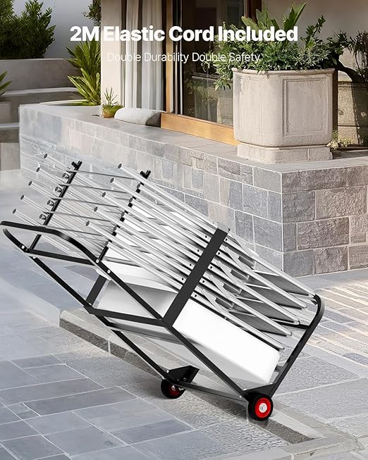 VEVOR Folding Chair Rack, 100 LBS Capacity, Heavy-Duty Chair Cart for Hanging 10 Chairs, Multi-Function Metal Chair Storage Dolly with Rubber Wheels, Push-Style Chair Holder, Matte Black