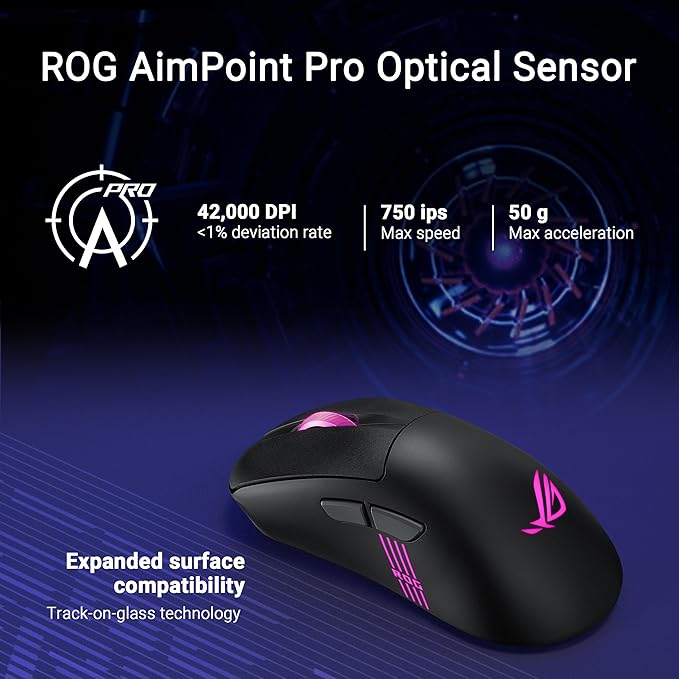 ASUS ROG Keris II Origin Wireless Gaming Mouse – Right-Handed Ergonomic, 65g, Tri-Mode Connectivity, 42K DPI, up to 127Hr Battery, Web-Based Configuration, PC/Mac Support - Black