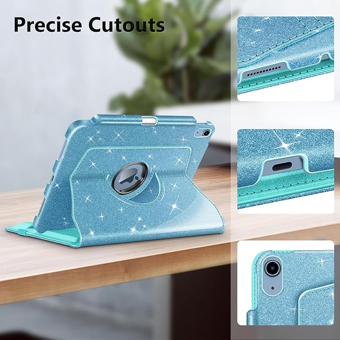 Fintie Rotating Case for iPad (A16) 11th Generation 11 Inch (2025), iPad 10th Generation 10.9 Inch (2022) - [Built-in Pencil Holder] 360 Degree Rotating Protective Stand Cover, Glittering Blue