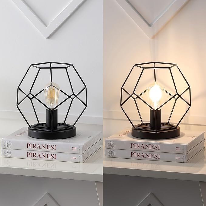 JONATHAN Y 10" Black Geometric Table Lamp, Midcentury Modern Metal Desk Lamp for Living Room Bedroom, White Marble Base, Glam Bedside Nightstand Light with LED Bulb (JYL1047B)