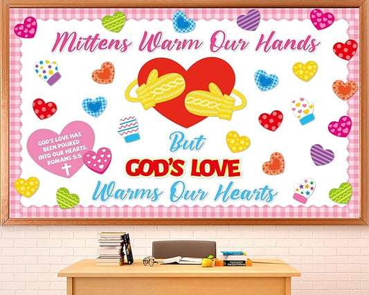 Valentine's Day Religious Bulletin Board Set God's Love Classroom Decorations Valentines Day Religious Bible Paper Cutouts Colorful Mittens Love Heart Bulletin Board for School Church Teacher Supplies