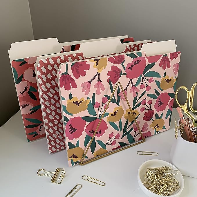 Cute File Folders, Set of 12 3-Tab Letter Size Decorative File Folders Boho Manilla 8.5 x 11 – Pretty Designer Home Office School Supplies (Blossom)