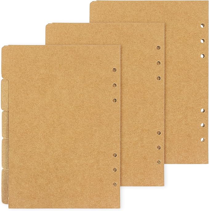 3 Sets A5 Paper Divider, 6 Hole Ring Binder Dividers, Notebook Index Page Tab Cards, for Travel Diary Binder Notebooks Journal Plan