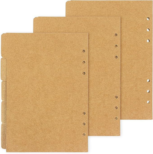 3 Sets A5 Paper Divider, 6 Hole Ring Binder Dividers, Notebook Index Page Tab Cards, for Travel Diary Binder Notebooks Journal Plan