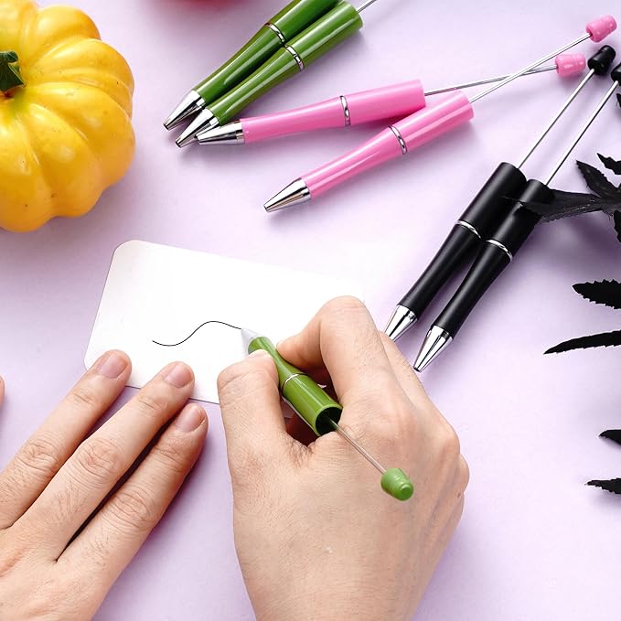 jiebor 30Pcs Halloween Beadable Pens Plastic Bead Ballpoint DIY Cute Cool Pens Black Ink for Women Men Bridal Graduation Gift Office Supplies Black Pink Green