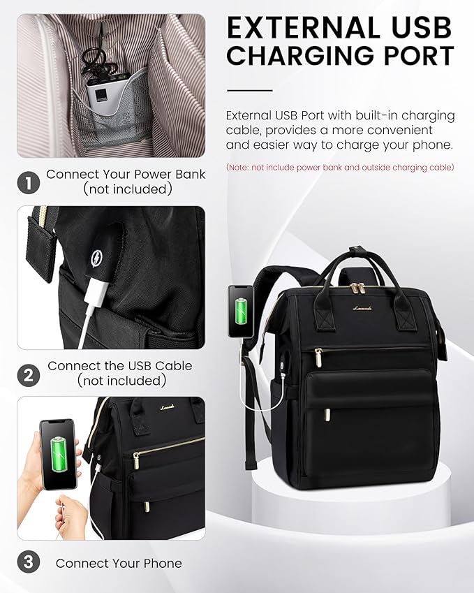 LOVEVOOK Laptop Backpack for Women, 17 Inch Work Teacher Nurse Bag, Large Capacity Business Computer Backpack Purse with USB Port, Stylish Casual Daypack for Travel,Black
