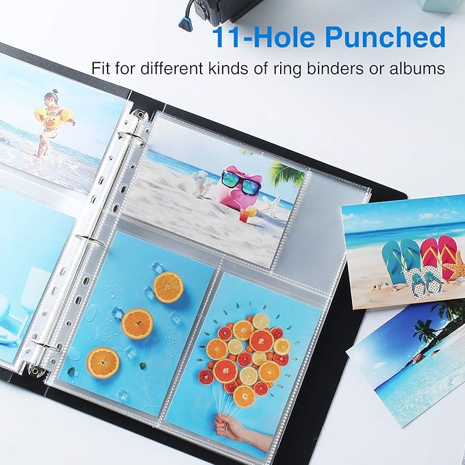 Sooez 30 Pack 4x6 Photo Sleeves for 3 Ring Binder (180 Pictures), Heavy Duty Plastic Page Protectors, Clear Binder Postcard Sleeves, Archival Photo Album Refill Pages, Binder Inserts