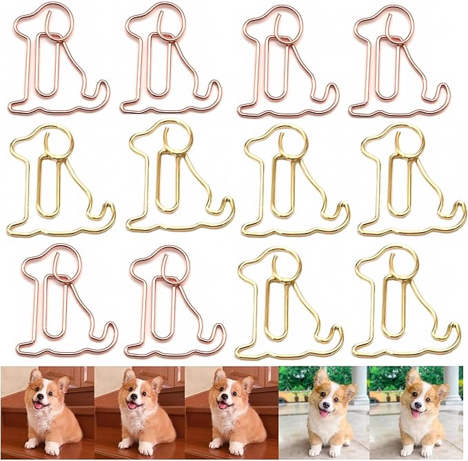 40 Pcs Metal Dog-Shaped Paper Clips Set - Gold & Rose Gold Animal Office Supplies, Cute Paperclips for Document Organization & Party Decor, Novelty Stationery Accessories