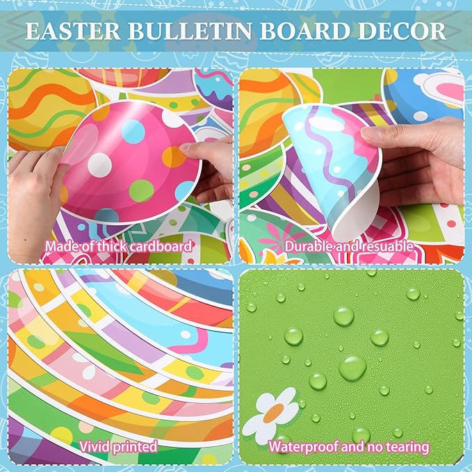 Pajean Easter Bulletin Boards Easter Classroom Decor Christian Religious Bulletin Board He is Risen Cross Bunny Egg Cutouts for Spring School Home Church Wall Door(Egg)