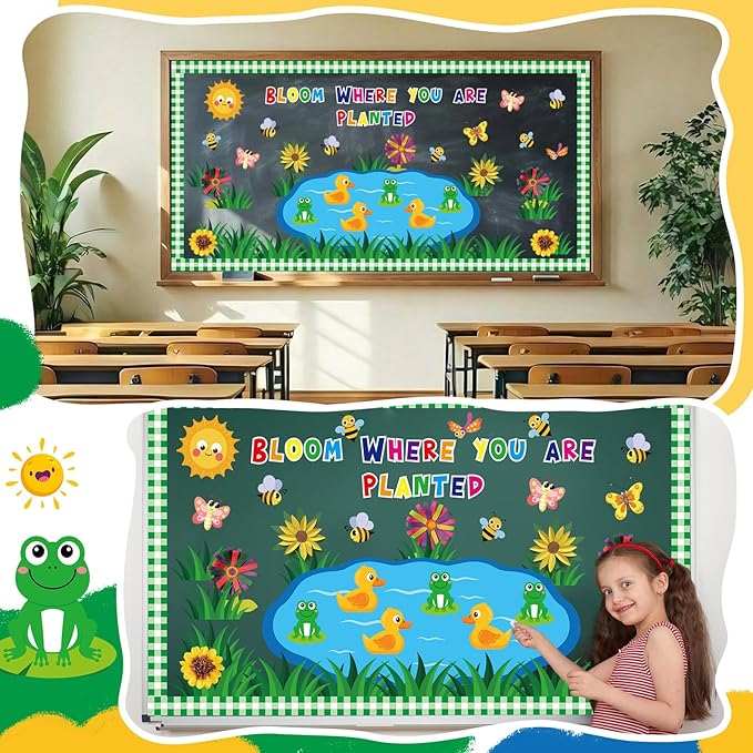 Spring Bulletin Board Decorations Set March Flowers Bulletin Board with 3D Paper Floral Cutouts Classroom Decorations Back to School Wall Decor Party Favor(Bloom Where You are Planted)