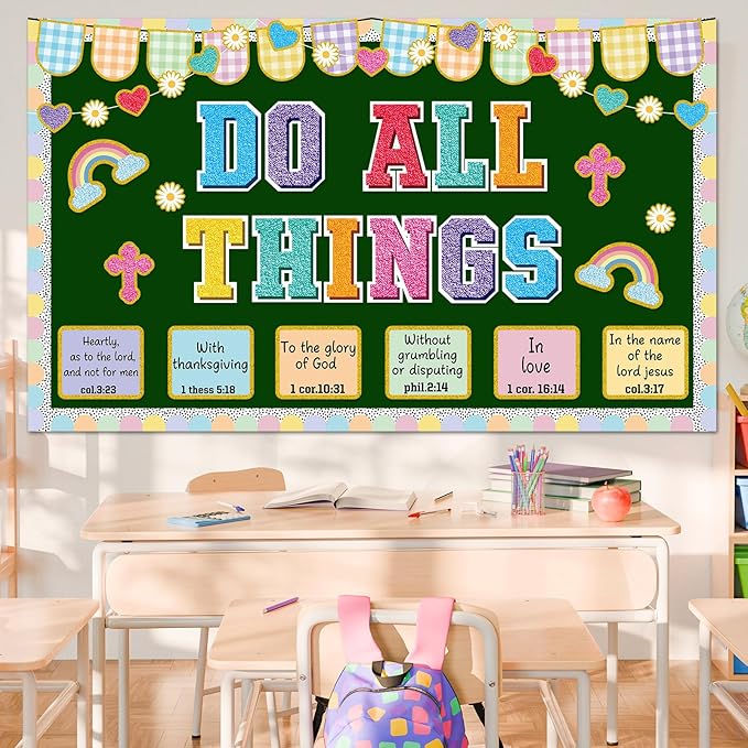 Easter Christian Bulletin Board Decorations Jesus DO All Thing Classroom Bulletin Board Set Religious Motivational Paper Cutouts for Pastel Bible Classroom School Office Home Wall Party Decor Supplies