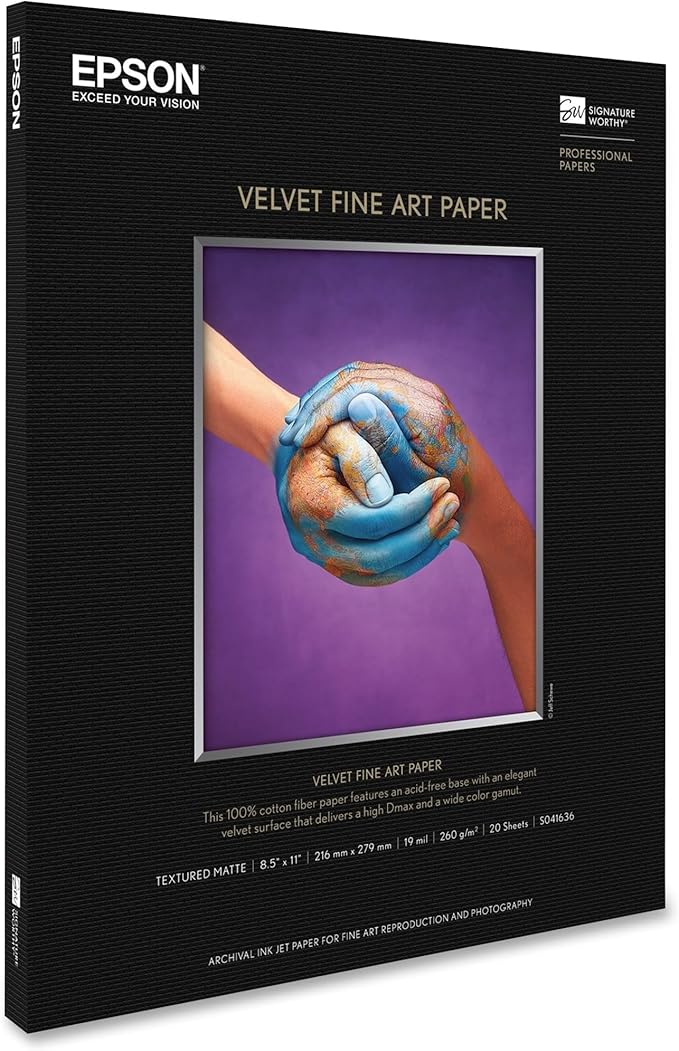Epson Velvet Fine Art Paper (8.5x11 Inches, 20 Sheets) (S041636) , White