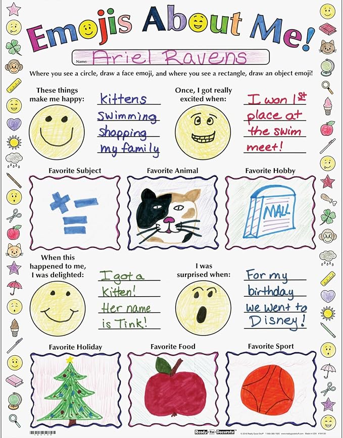 Really Good Stuff Ready-to-Decorate Emojis About Me Posters - 24 Posters