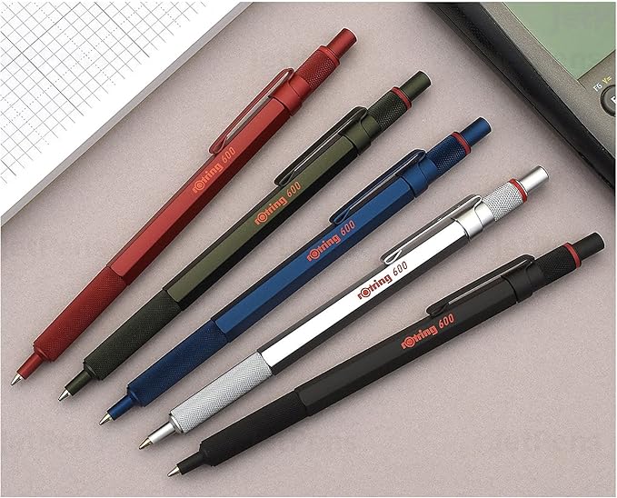 rOtring 600 Ballpoint Pen, Medium Point, Black Ink, Red Barrel, Refillable