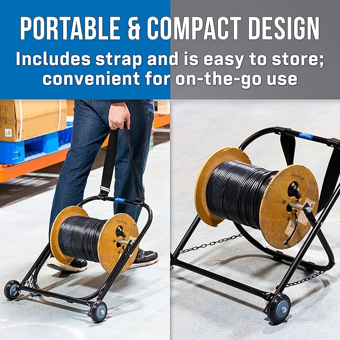 Jonard Tools CC-2721WS High Durability Steel Cable Caddy with Wheels and Pull Strap, Holds Cable Reels Up to 20” Diameter and 100 lbs Capacity,Black