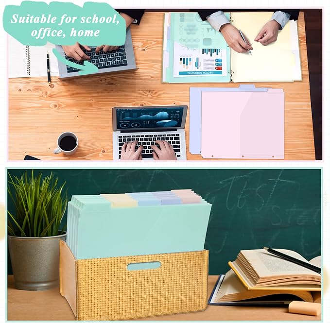 5 Sets 5 Tab Binder Dividers with Pockets for 3 Ring Plastic Binders 8.5 x 11 Inches 3 Hole Punched Page Divider Sturdy Colorful Dividers for Office School Business Home Organizer (Pastel Color)