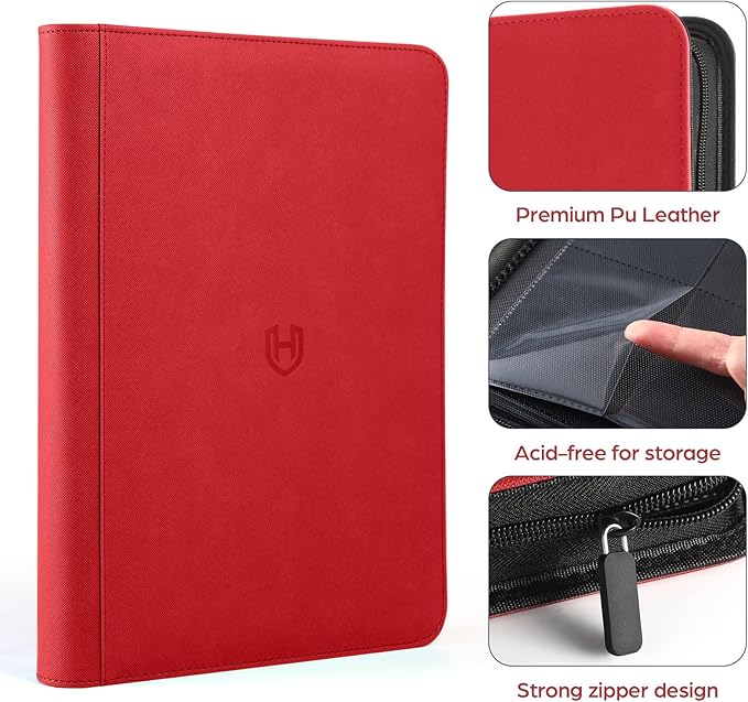 Card Binder 9 Pocket with Zipper, 648 Pockets Trading Card Holder Book, Premium PU Cover Zip Folder Binder, Side Loading Carrying Case Binder Album for TCG, MTG, Sports Cards, Game Cards