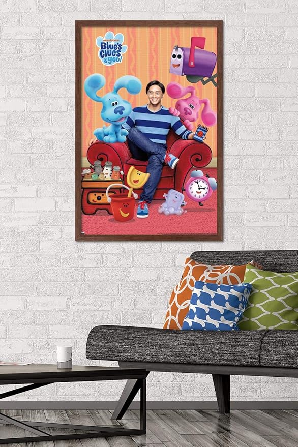 Nickelodeon Blue's Clues - Group Wall Poster, 34L" x 22.4W", Mahogany Framed Version