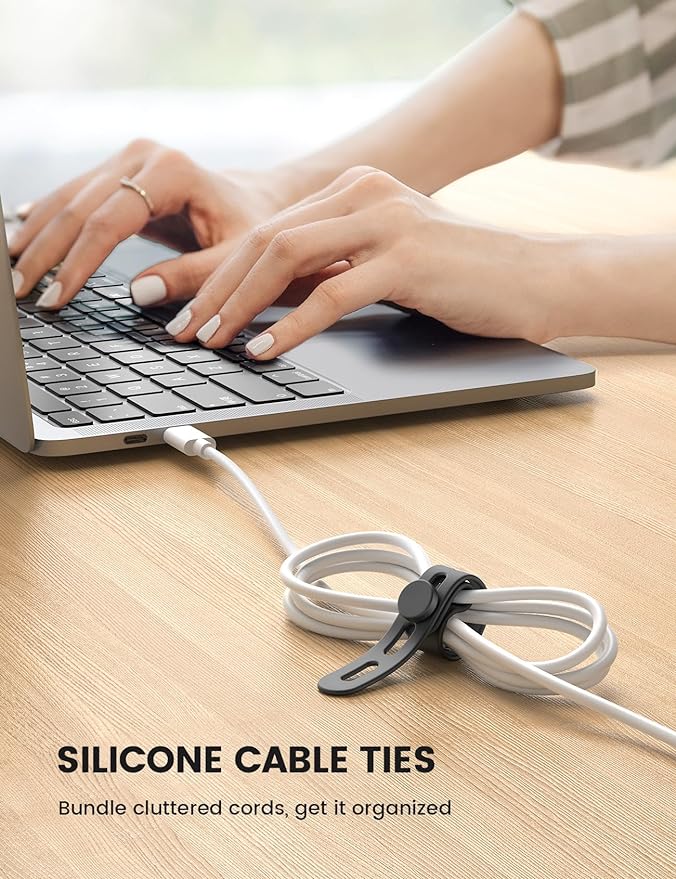 Lamicall 10Pack Silicone Cable Ties Cord Organizer - Durable Reusable Wire Management Wrap with Lock Buckle, Elastic Charger Cable Strap Ties, Electrical Cord Keeper for Travel, Home Accessories